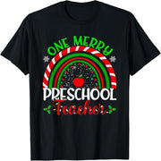 A happy preschool teacher funny teacher rainbow christmas t-shirt