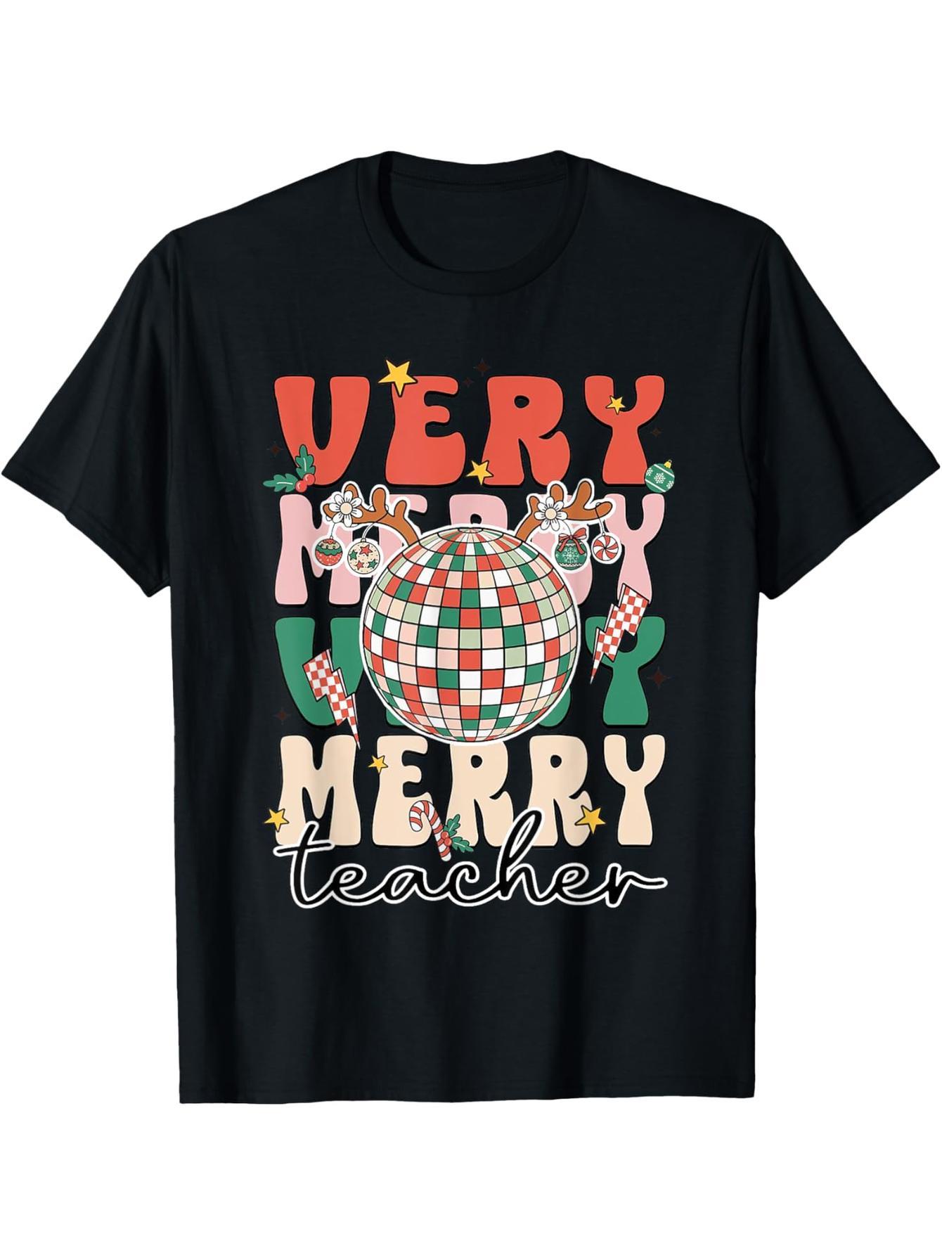 Very happy teacher disco dance christmas pajamas t-shirt