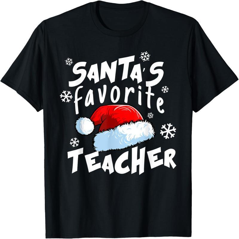 Santa's Favorite Teacher Funny Christmas Educator Christmas Hat T-Shirt