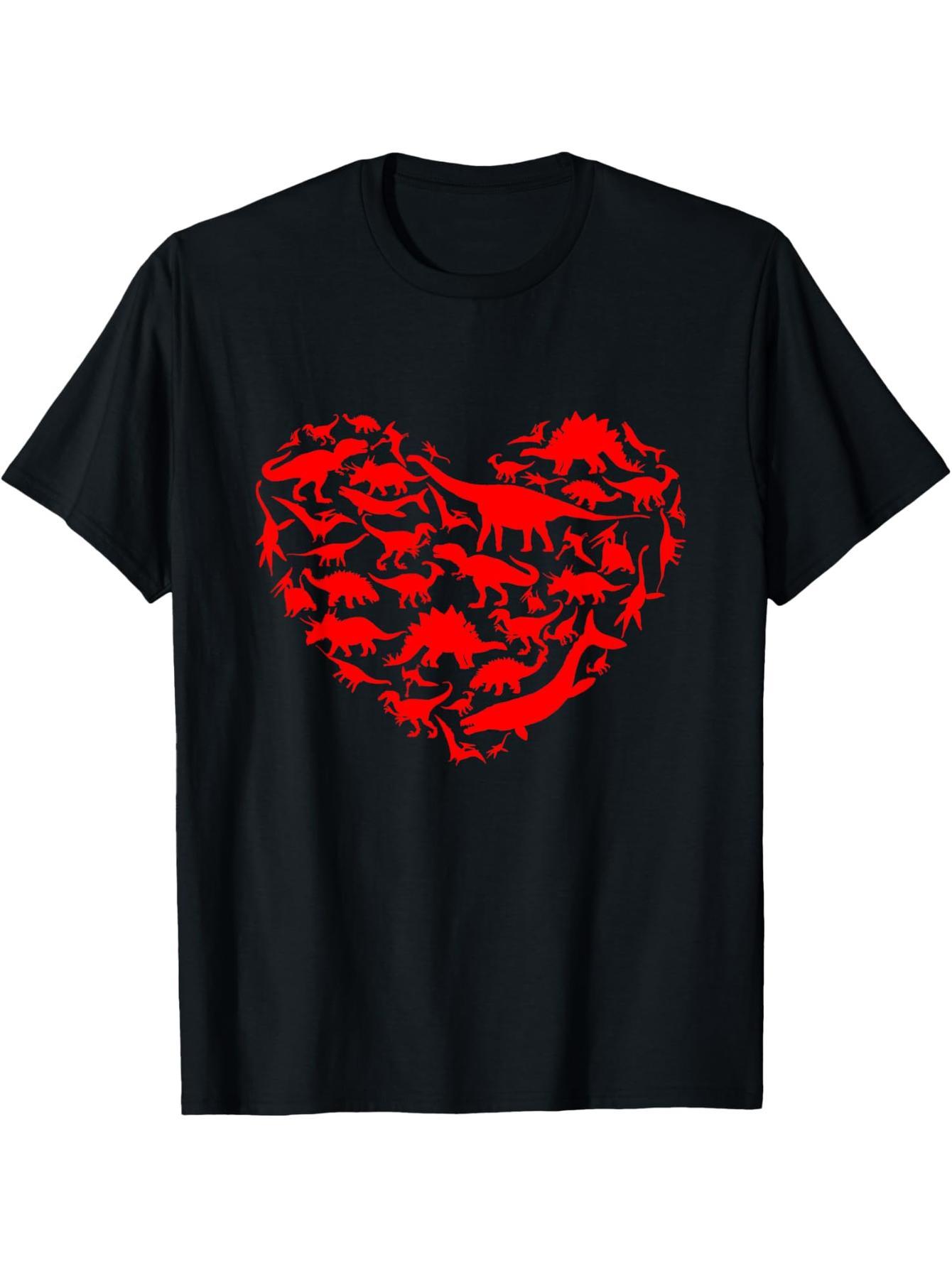 Heart Dinosaur Pattern Valentine's Day Tyrannosaurus Rex Brontosaurus T-Shirt