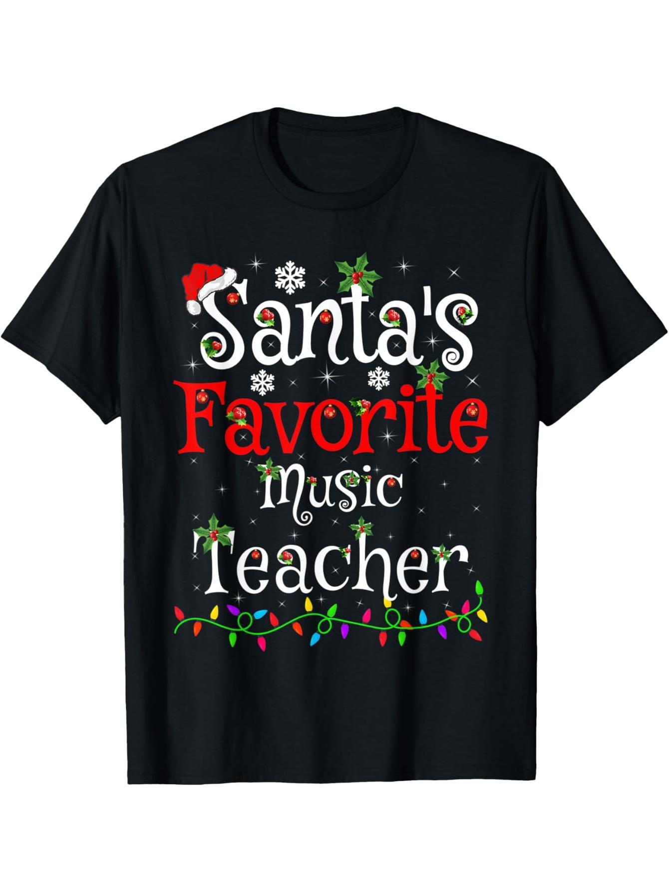 Fun Christmas Lights Santa's Favorite Music Teacher Christmas T-Shirt