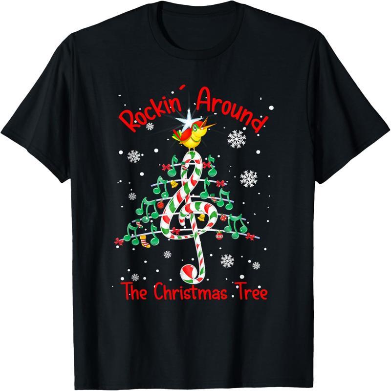 Rock around Christmas tree music notes music teacher t-shirt