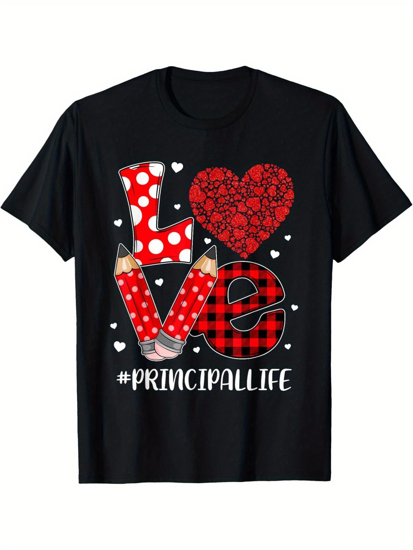 Fun Plaid Love LOVE Principal Valentine's Day Christmas T-Shirt