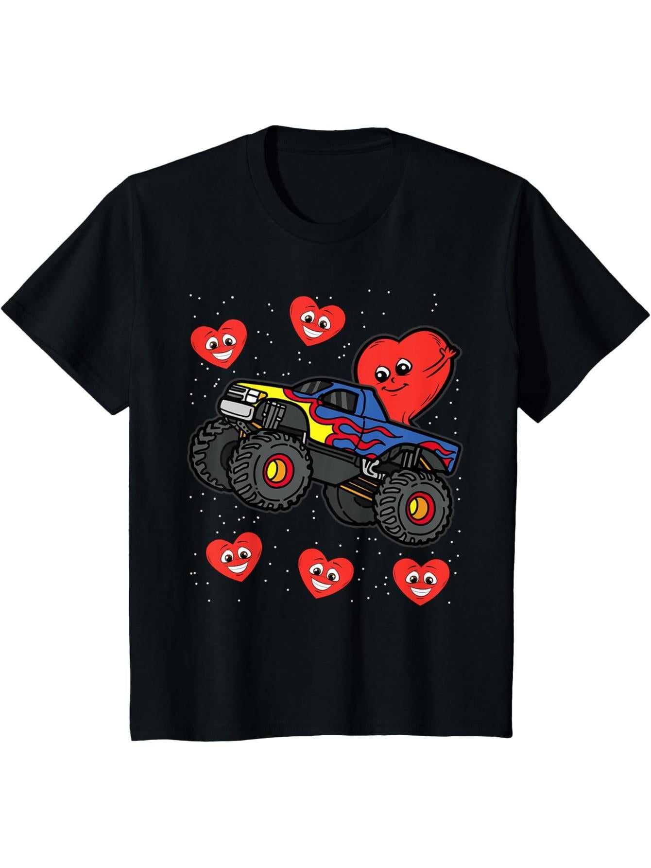 Boy, Girl Heart Ride Monster Truck Valentine Car Lovers Boy T-Shirt