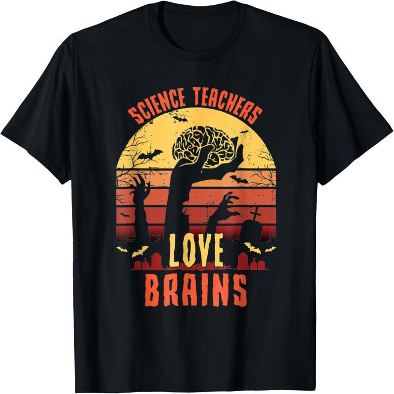 Science Teacher Loves Brains Funny Teacher Halloween T-Shirt