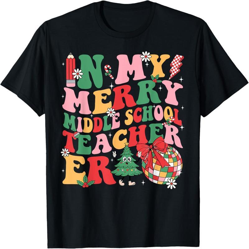 In My Happy Middle School Era Vintage Teacher Christmas T-Shirt