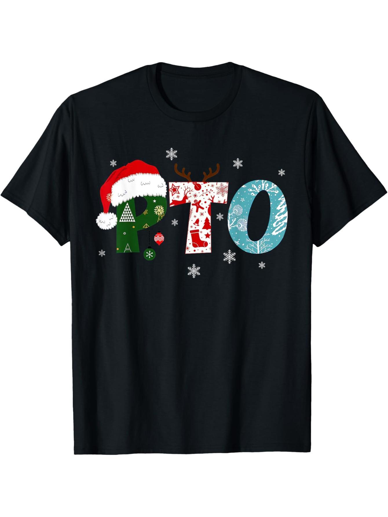 PTO Christmas Hat Reindeer Parent Teacher Organization Christmas T-Shirt