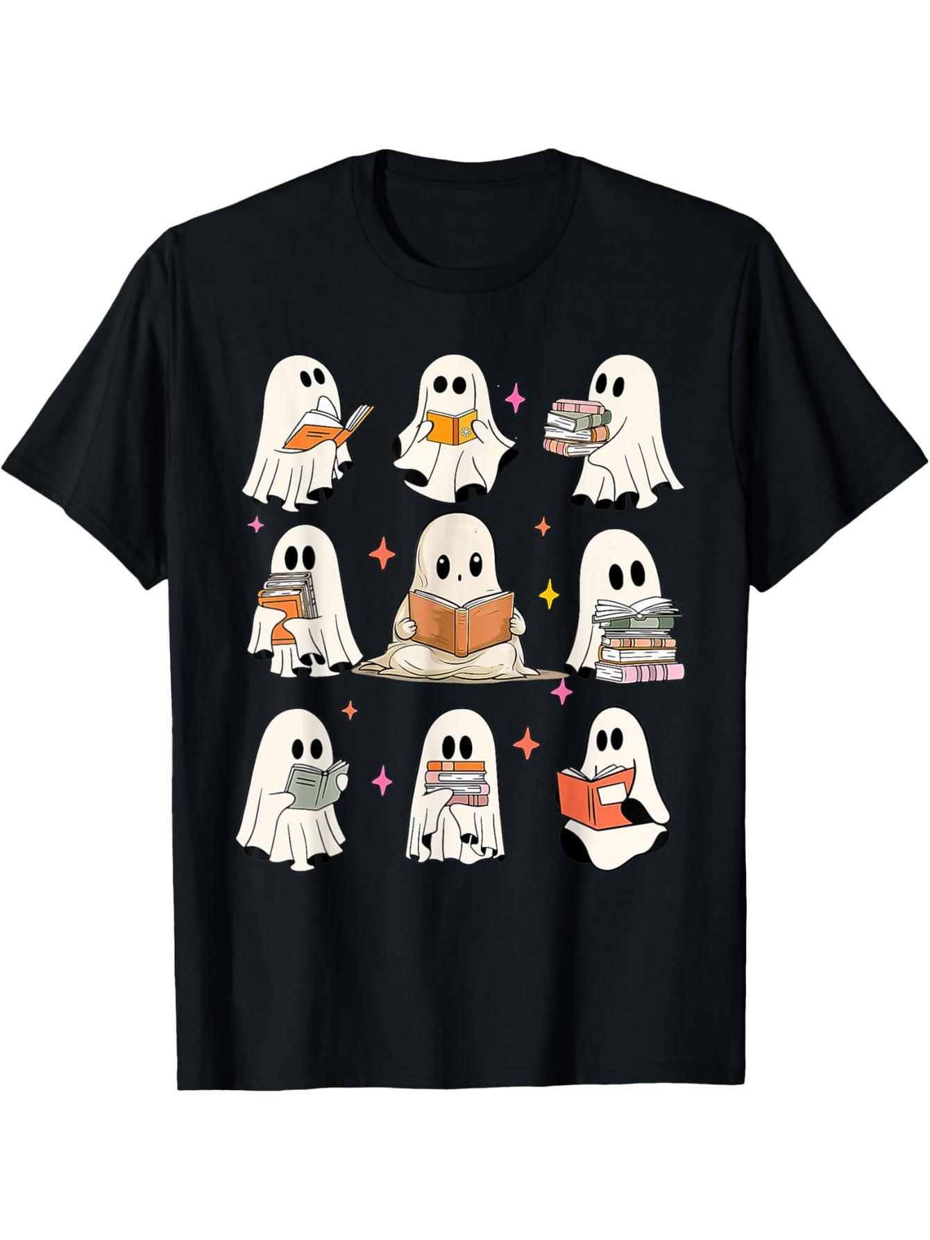 Teacher Halloween trick-or-treating or teaching retro trendy ghost books for boys and girls T-shirts