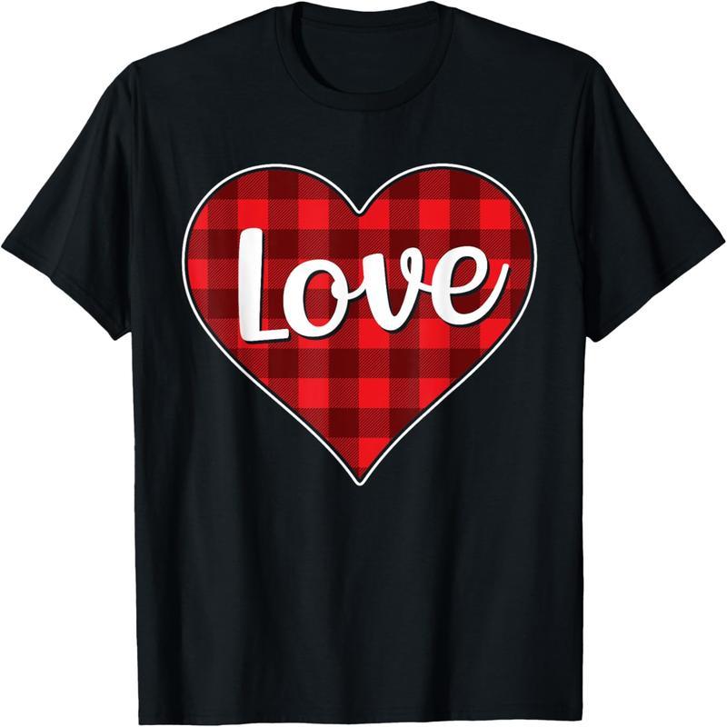 Buffalo Checked Red LOVE Heart Happy Valentine's Day T-Shirt