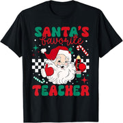 Santa's Favorite Teacher Christmas Vintage Santa Pajamas T-Shirt