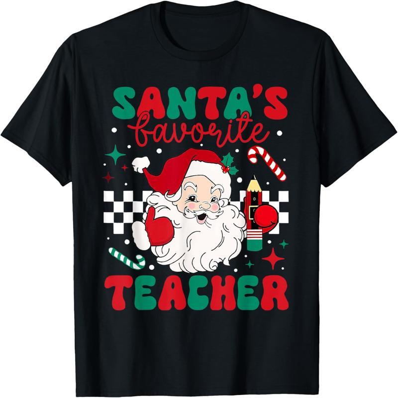 Santa's Favorite Teacher Christmas Vintage Santa Pajamas T-Shirt