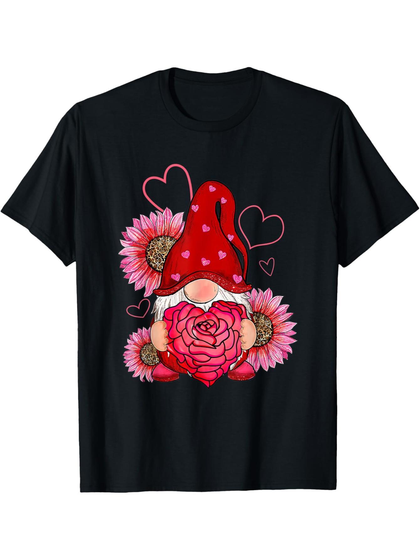 Valentine's Day Heart Rose Dwarf with Leopard Sunflower T-Shirt