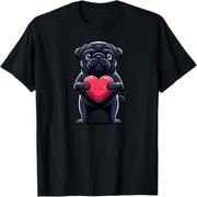 Valentine's Day Black Pug Heart Funny Dog Mom Dad T-Shirt