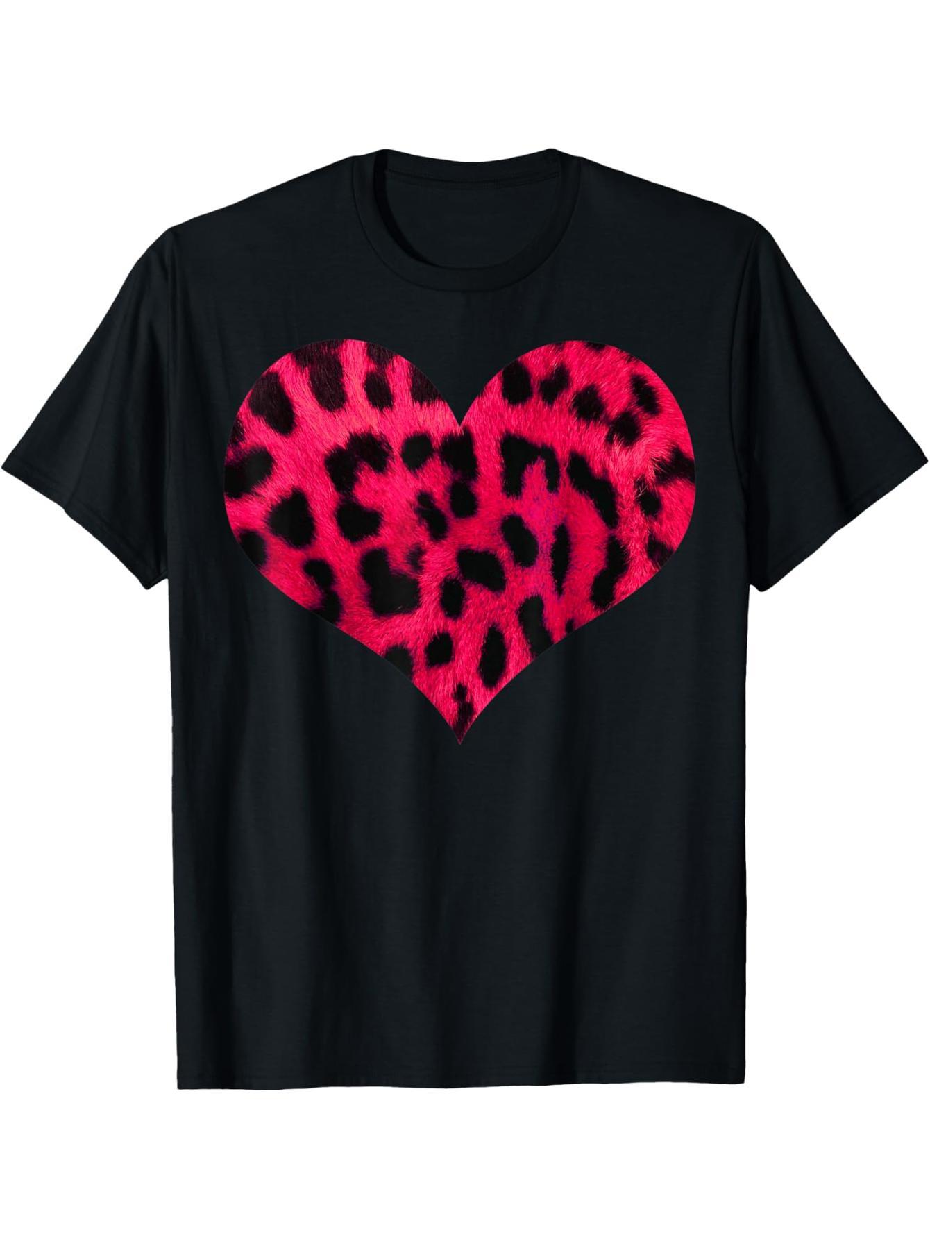 Leopard Cheetah Love Pink Heart Valentine's Day Gift T-Shirt