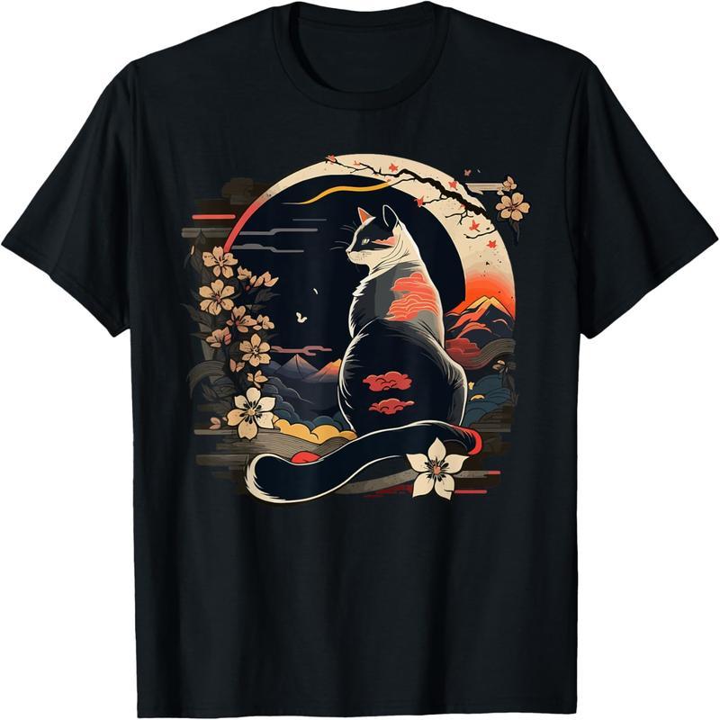 Kawaii cat anime Japanese retro boys and girls funny cat t-shirt
