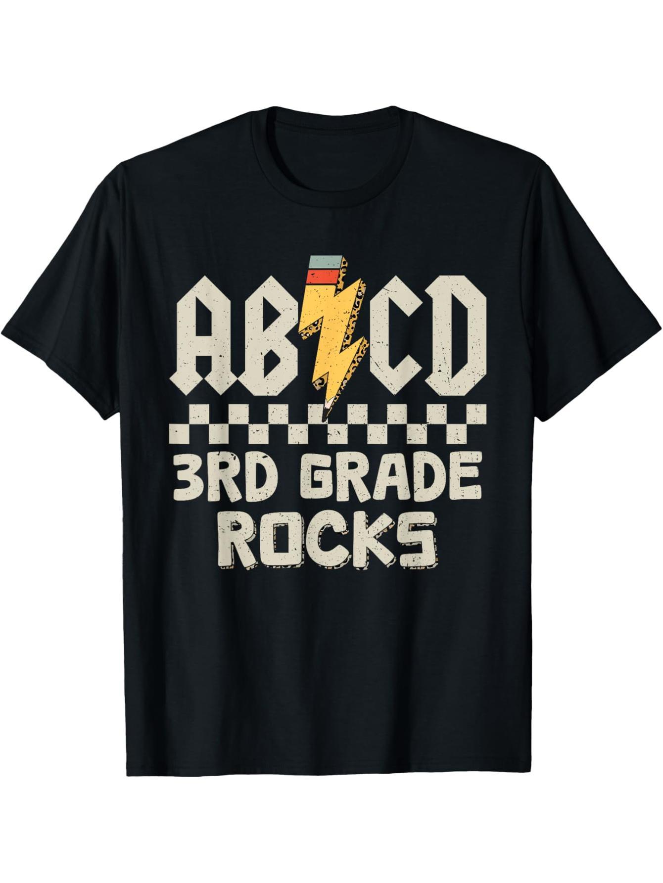 ABCD 3rd Grade Rock Pencil Lightning Teacher Boy Boy, Girl Vintage T-Shirt