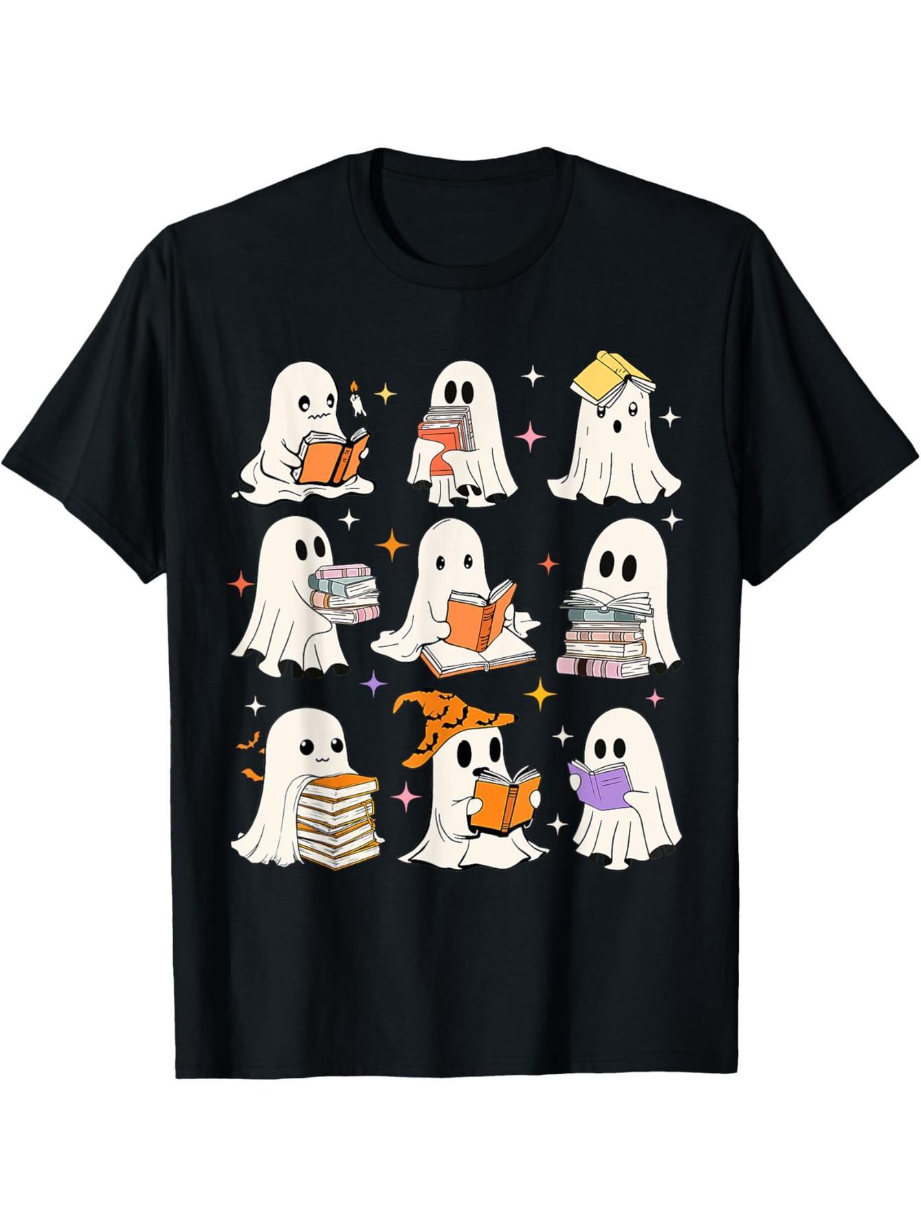 Vintage Teacher Halloween Cute Ghost Read More Books Teacher T-Shirt