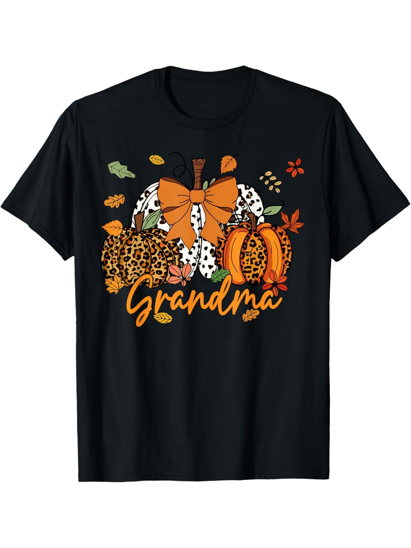Granny Thanksgiving Leopard Pumpkin Coquettish Bow Mom Mother T-Shirt