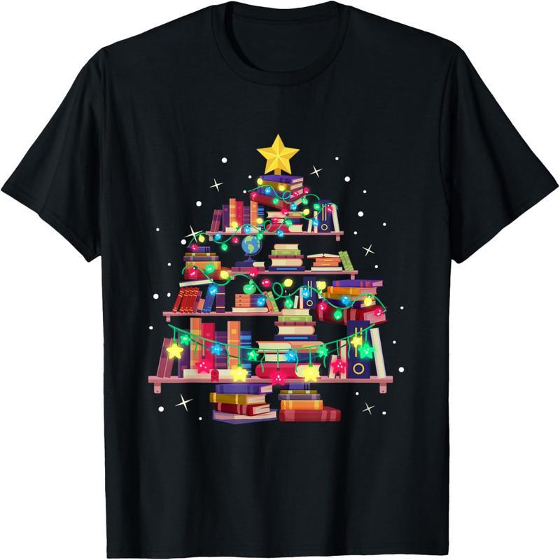 Christmas Library Tree Loves Reading Nerd Teacher T-Shirt
