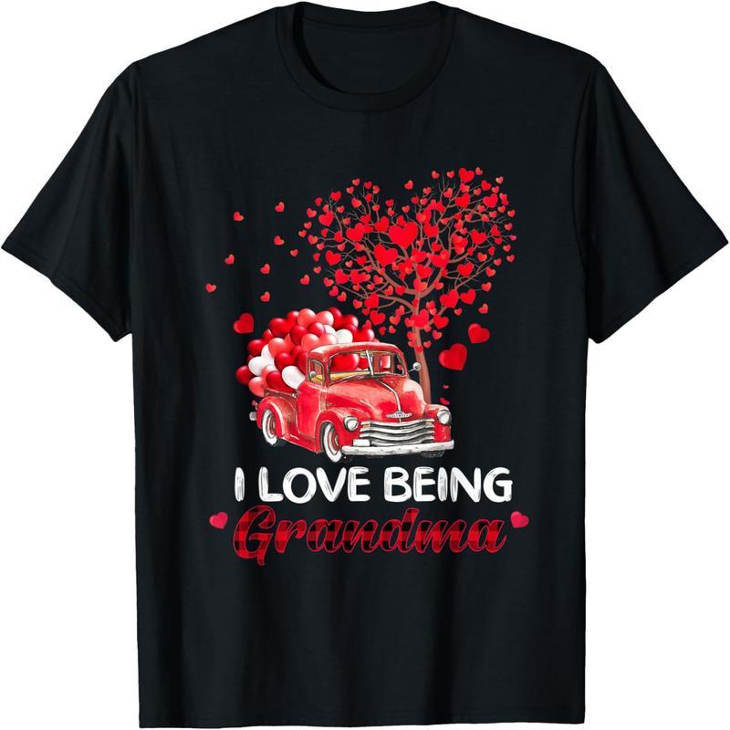 I love being a grandma red plaid truck heart valentine t-shirt