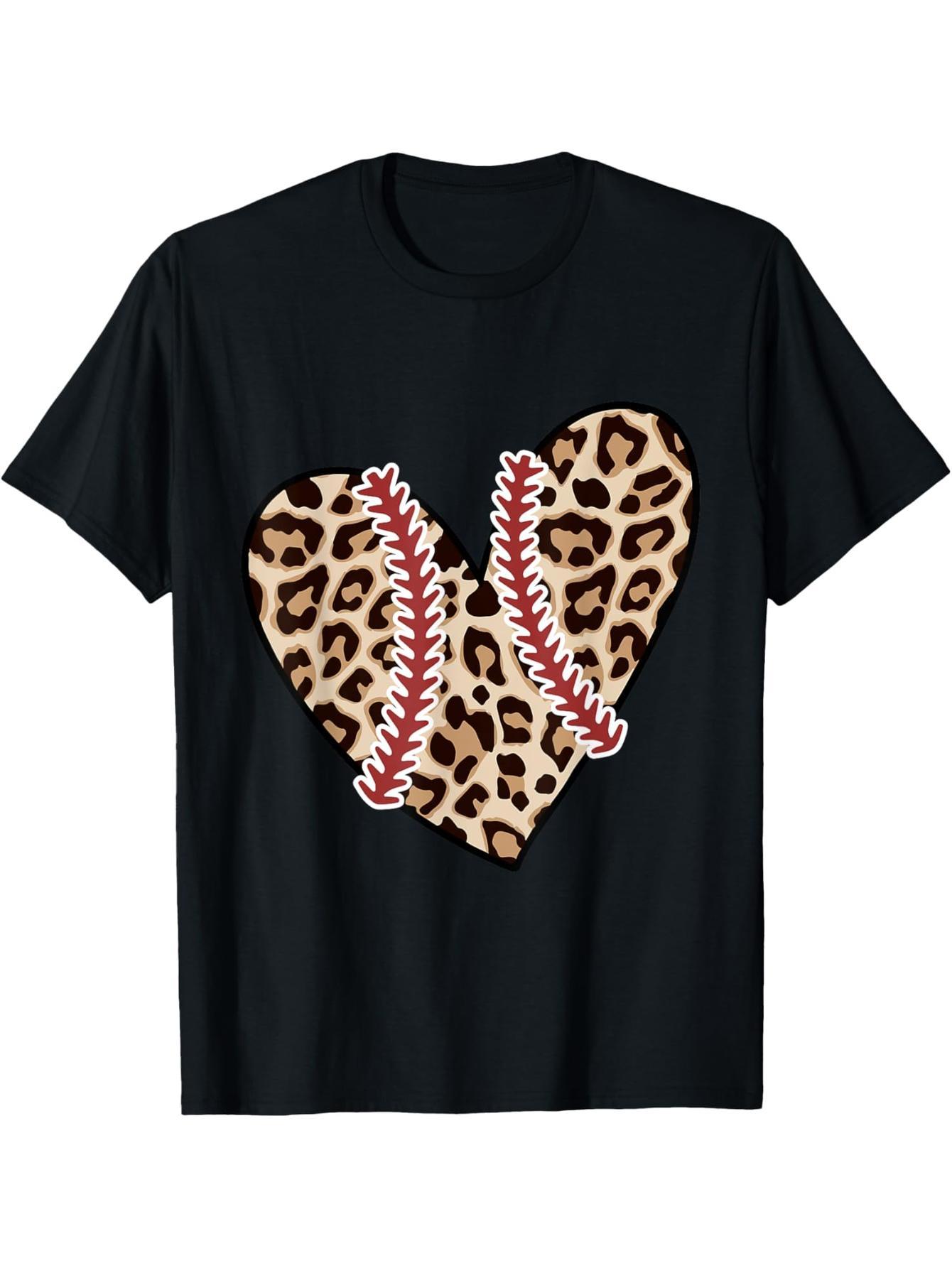 Baseball Mom Valentine's Day Leopard Heart Softball Mom Mother's Day T-Shirt