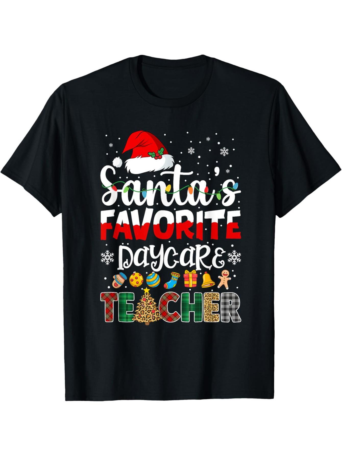 Santa's Favorite Nursery Teacher Buffalo Checked Christmas T-Shirt