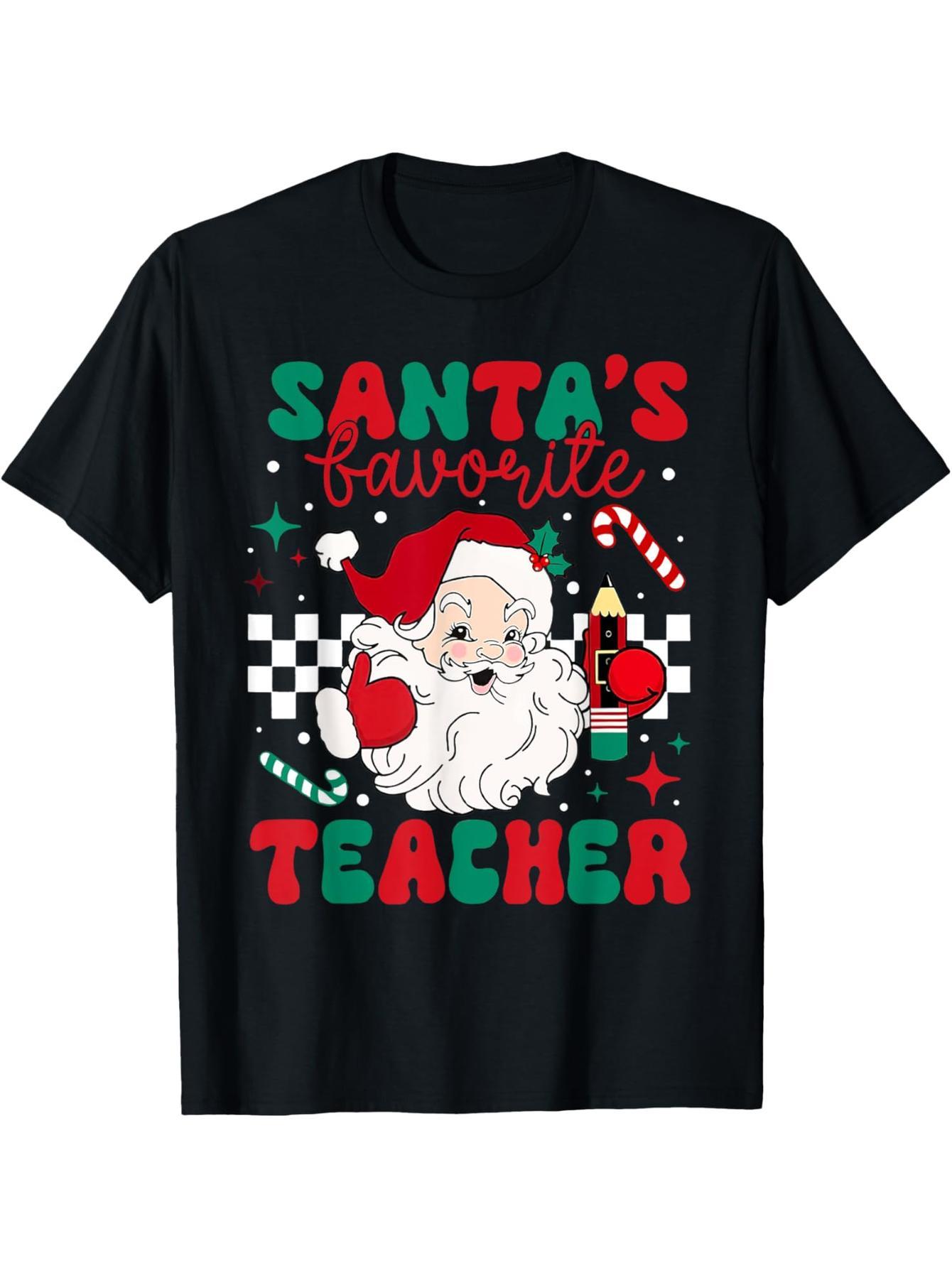 Santa's Favorite Teacher Christmas Vintage Santa Pajamas T-Shirt