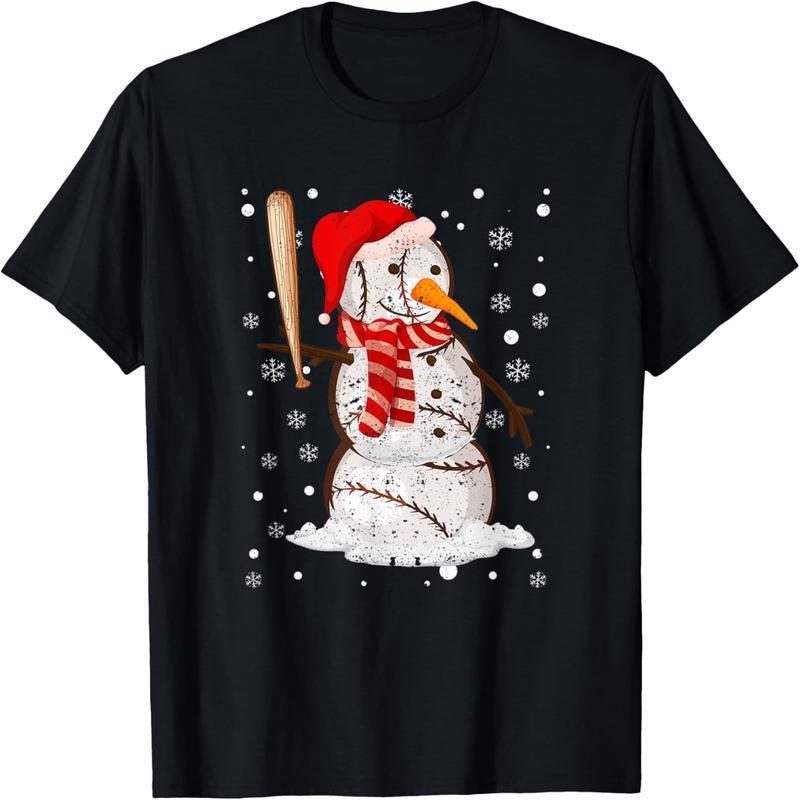 Baseball player snowman ball snow christmas pajamas christmas pajamas t-shirt