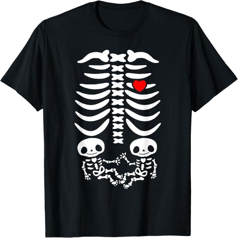 Halloween Twin Pregnancy Announcement Fun Skull Mom T-Shirt