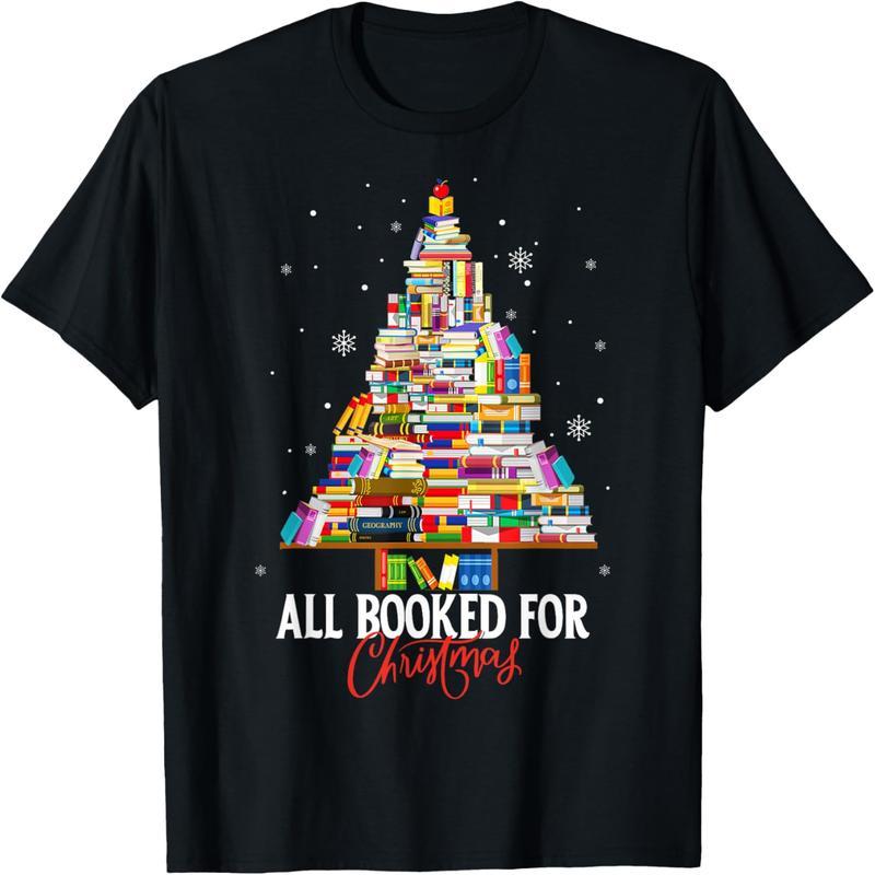 Book Christmas tree, suitable for book lovers, librarians, teachers, Christmas t-shirts