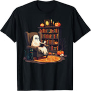 Retro Ghost Reading, Librarian Ghost Halloween Teacher T-Shirt
