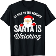 Be nice to the teacher. Santa is looking at a T-shirt.