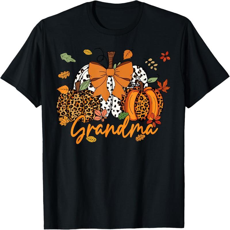 Granny Thanksgiving Leopard Pumpkin Coquettish Bow Mom Mother T-Shirt
