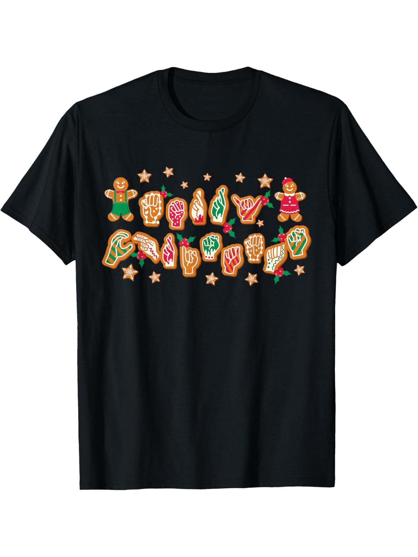 ASL Christmas American Sign Language Gingerbread Hand Deaf T-Shirt