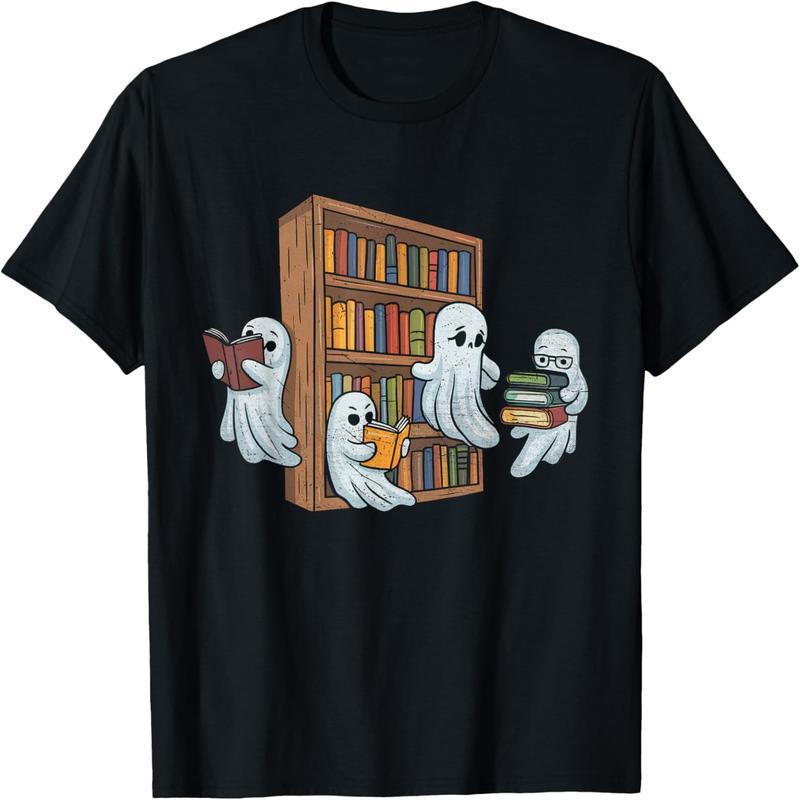 Ghost Book Teacher Halloween Librarian Book Lover T-Shirt