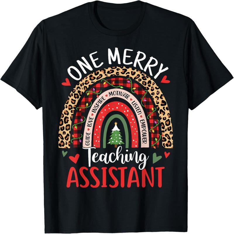 A Happy Teaching Assistant Rainbow Christmas Teacher Assistant T-shirt
