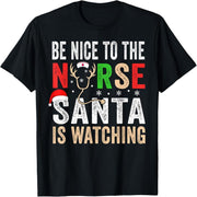Be nice to nurses, Santa, nurses, Christmas scrubs, tops, women's T-shirts.