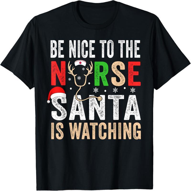Be nice to nurses, Santa, nurses, Christmas scrubs, tops, women's T-shirts.