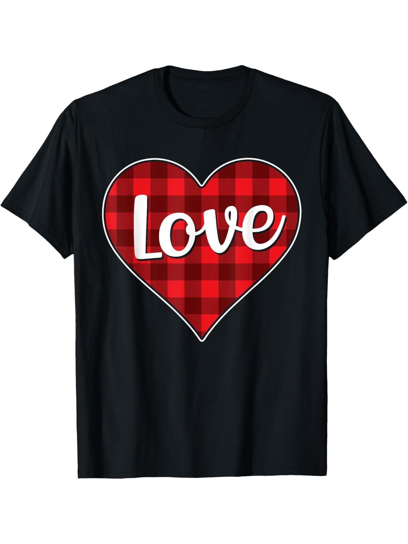 Buffalo Checked Red LOVE Heart Happy Valentine's Day T-Shirt