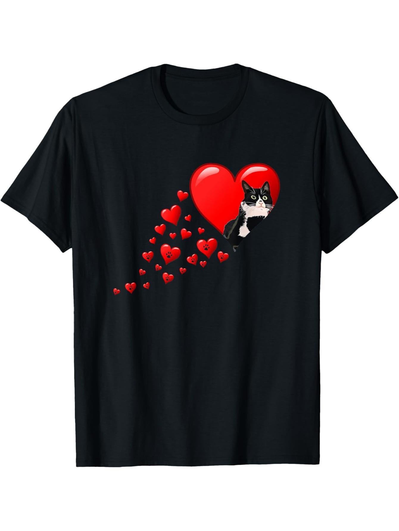 Tuxedo Cat Valentine's Day Love T-Shirt for Kittens and Animal Lovers