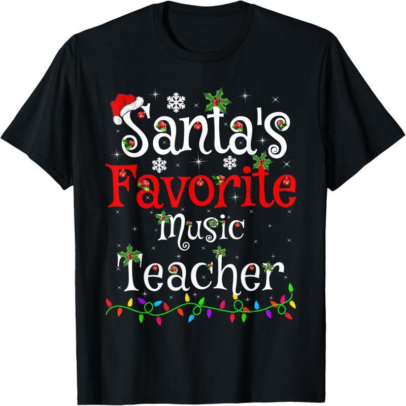 Fun Christmas Lights Santa's Favorite Music Teacher Christmas T-Shirt