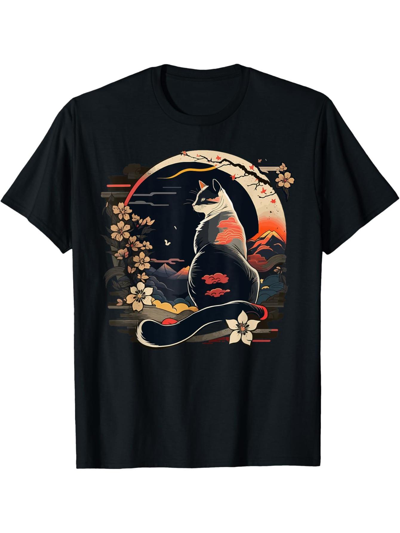Kawaii cat anime Japanese retro boys and girls funny cat t-shirt