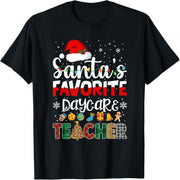 Santa's Favorite Nursery Teacher Buffalo Checked Christmas T-Shirt