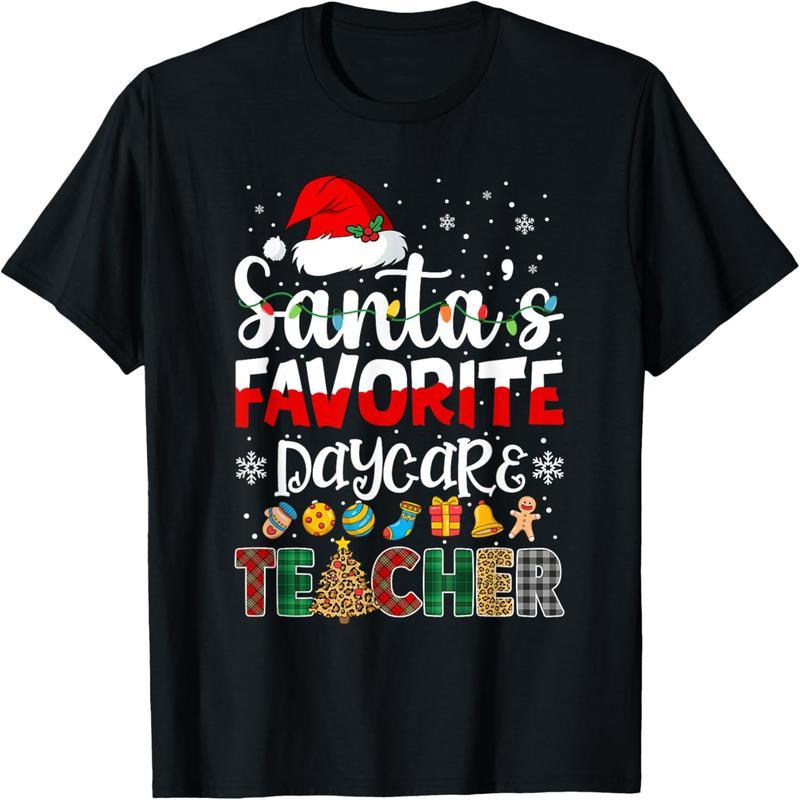 Santa's Favorite Nursery Teacher Buffalo Checked Christmas T-Shirt