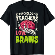 Psychology teacher loves brain skeletons Halloween funny t-shirts