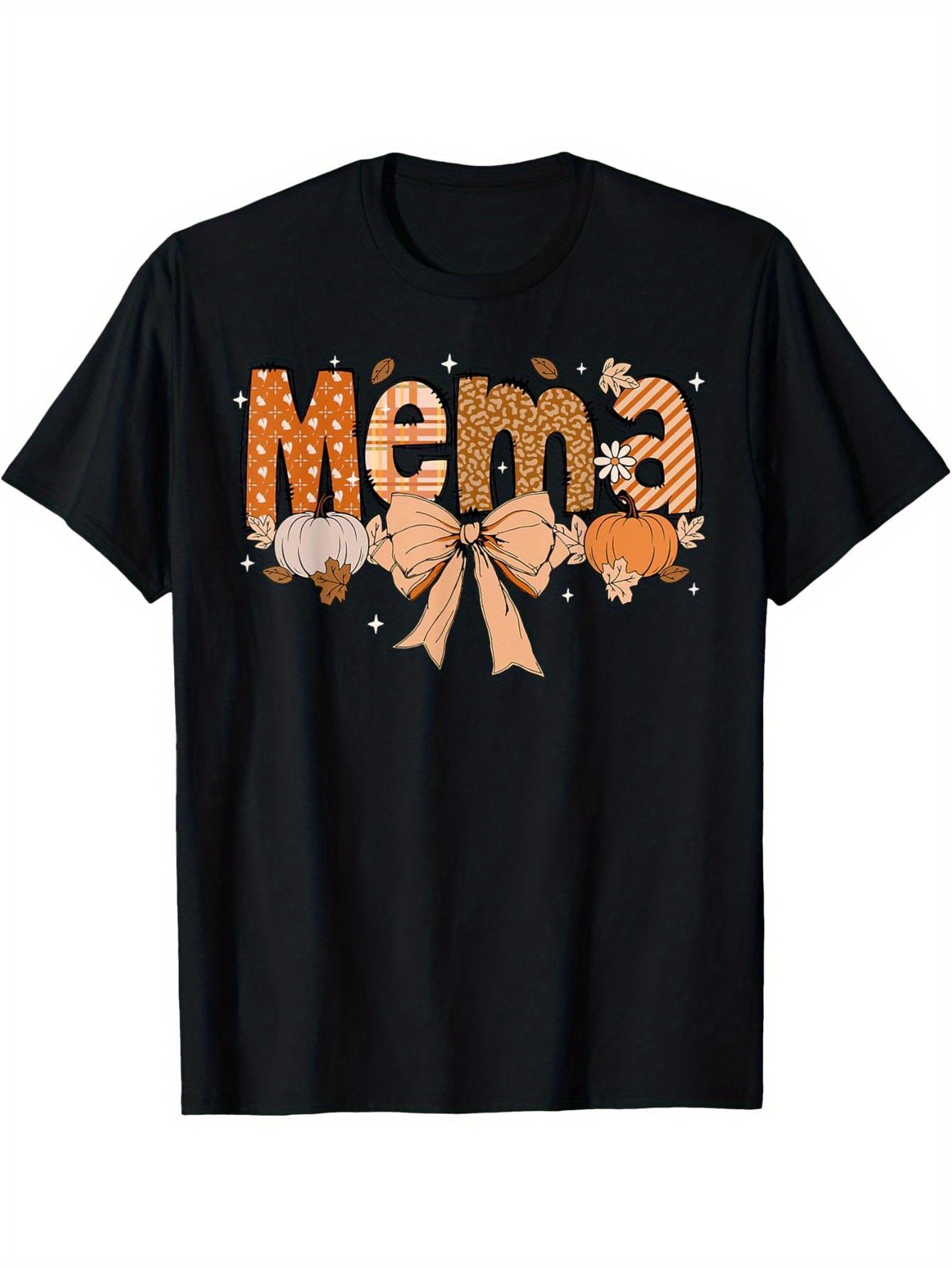 Mema Pumpkin Autumn Coquette Bow Thanksgiving Mom Women's T-Shirt