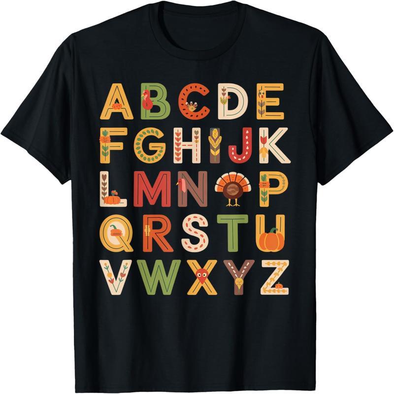 Kindergarten Teacher Fun Turkey and Alphabet Thanksgiving T-Shirt