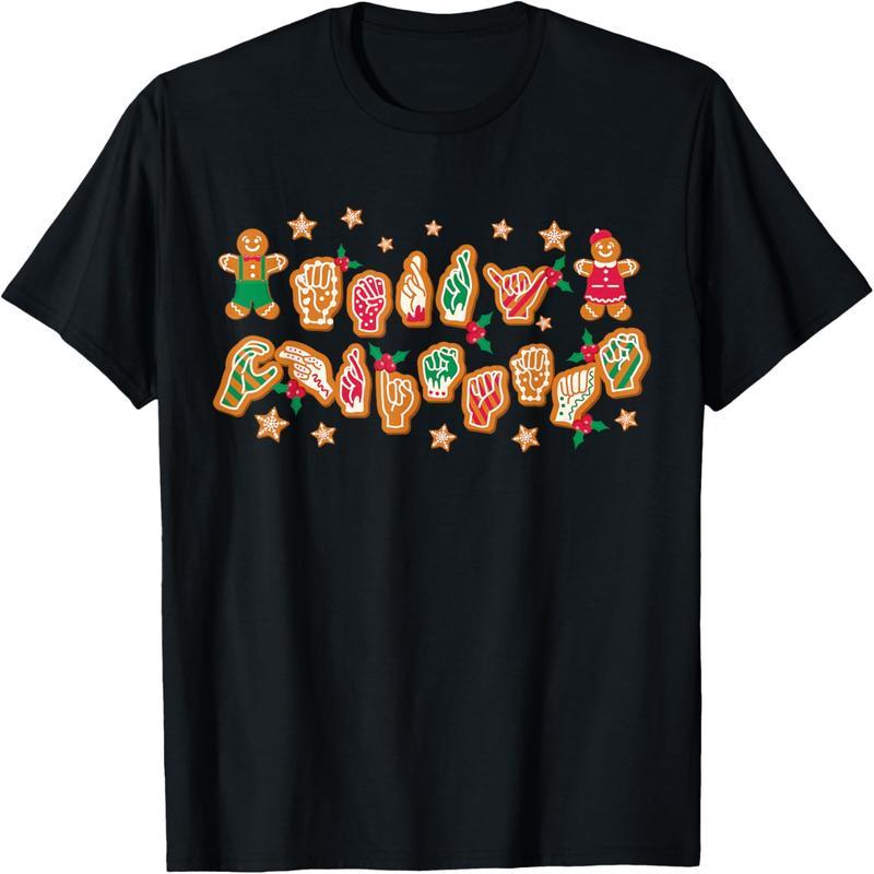 ASL Christmas American Sign Language Gingerbread Hand Deaf T-Shirt