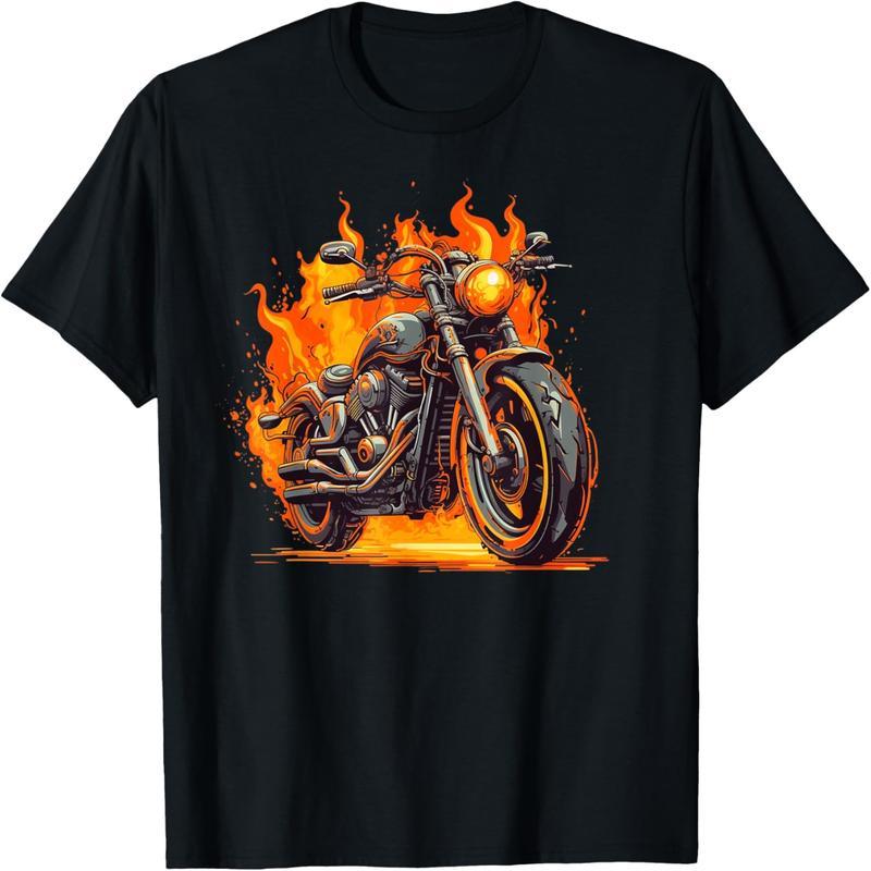 Cool Motorcycle Flame and Burning Motorcycle Love T-Shirt