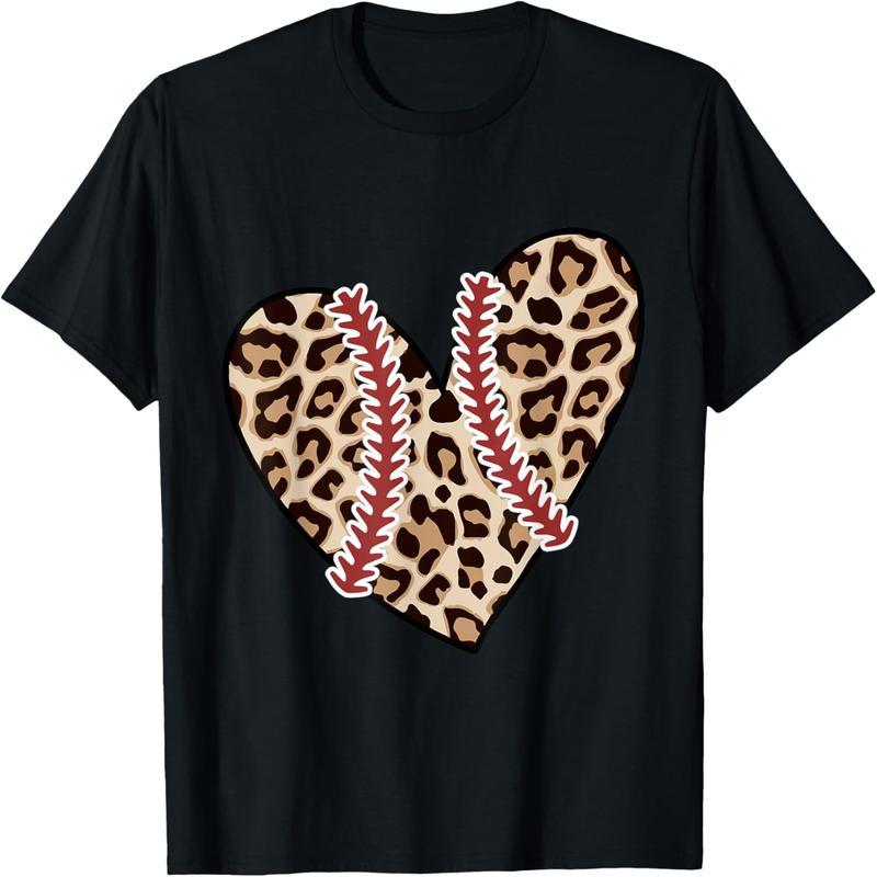 Baseball Mom Valentine's Day Leopard Heart Softball Mom Mother's Day T-Shirt
